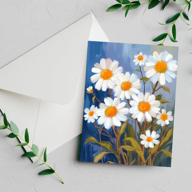 Tarjeta pintada con flores de margaritas blancas a (Subido por el creador)
