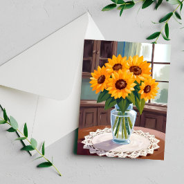 Tarjeta pintada de amarillo con acuarela de ramo d