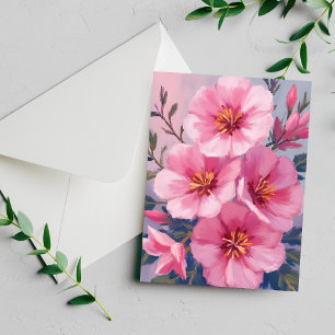 Tarjeta pintada de flor de acuarela rosa florecien