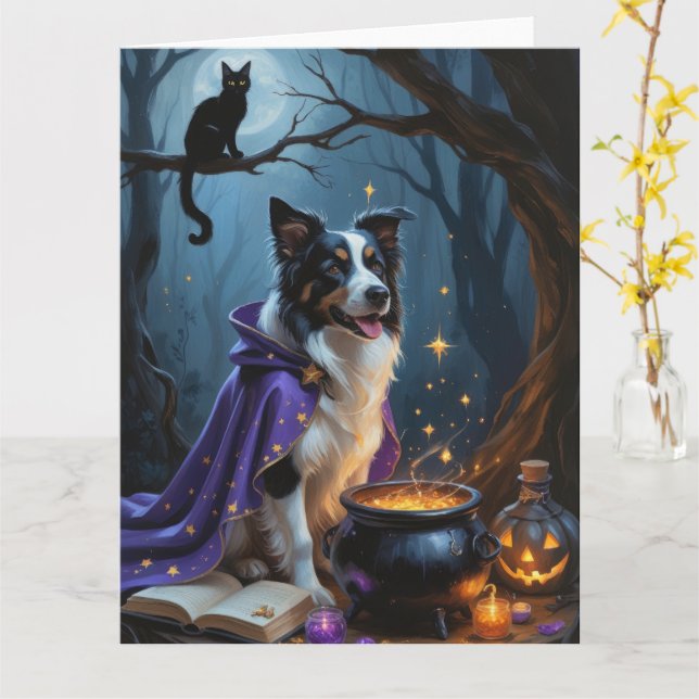 Tarjeta Pintado de Halloween de ballenas collie (flor amarilla)