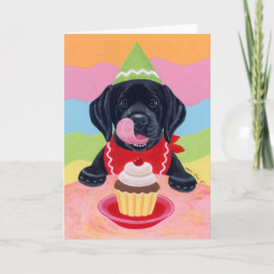 Tarjeta Pintado de tarta de cumpleaños en Black Lab Puppy