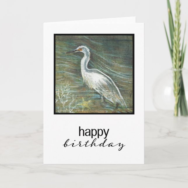 Tarjeta Pintando Egret En El Agua Feliz Cumpleaños (Anverso)