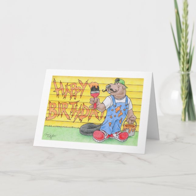 Tarjeta Pintor de casa del castor del cumpleaños (Anverso)