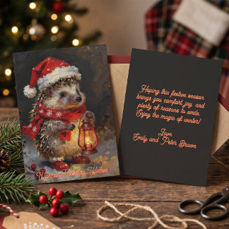 Tarjeta Pintoresco erizo pintado de invierno festivo