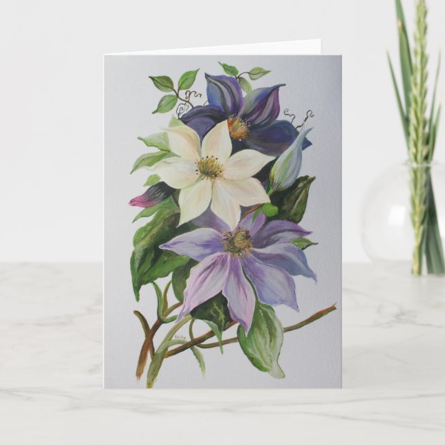 Tarjeta Pintura acrílica de Lilac Clematis Vine (Anverso)