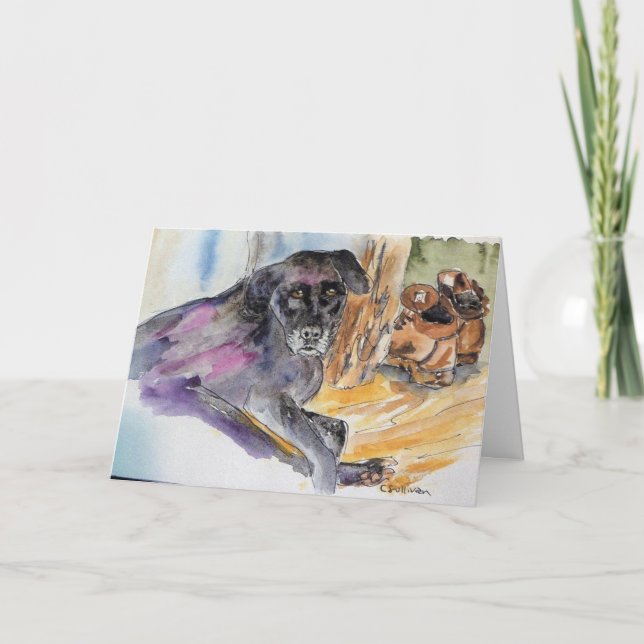 Tarjeta pintura acuarela de crías de Montana + verso dulce (Anverso)