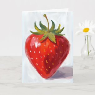 Tarjeta Pintura Acuarela de Fruta de Fresa Roja
