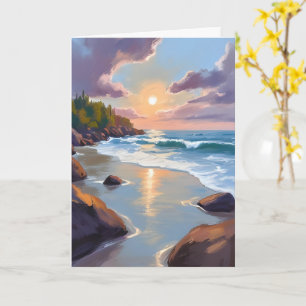 Tarjeta Pintura Acuarela de la Costa del Océano Playa