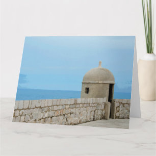 Tarjeta Pintura acuarela del muro de la ciudad de Dubrovni