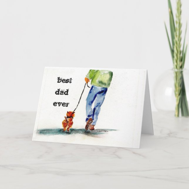 Tarjeta pintura acuarela + Día del Padre + cachorro de res (Anverso)