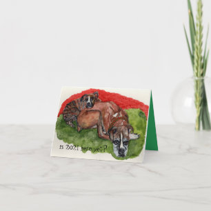 Tarjeta pintura acuarela Xmas Boxers, mensaje caprichoso