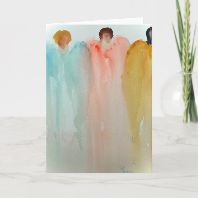 Tarjeta Pintura al acuarela de 3 ángeles, figuras o mujere (Anverso)