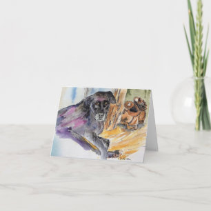 Tarjeta pintura al acuarela de cachorro de Montana + verso