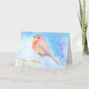 Tarjeta Pintura al acuarela de pequeño petirrojo