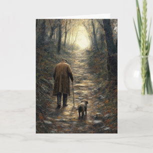 Tarjeta Pintura al impasto de hombre y su perro caminando