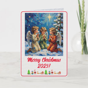 Tarjeta Pintura al óleo de ángeles infantiles navideños di