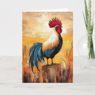 Tarjeta Pintura al óleo de gallo en un poste