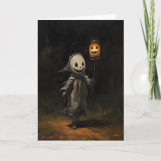 Tarjeta Pintura al óleo de Halloween de fantasma infantil,
