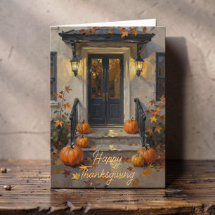 Tarjeta Pintura al óleo tradicional de otoño en el porche