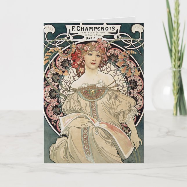 Tarjeta Pintura Art Nouveau Alphonse Mucha de época (Anverso)