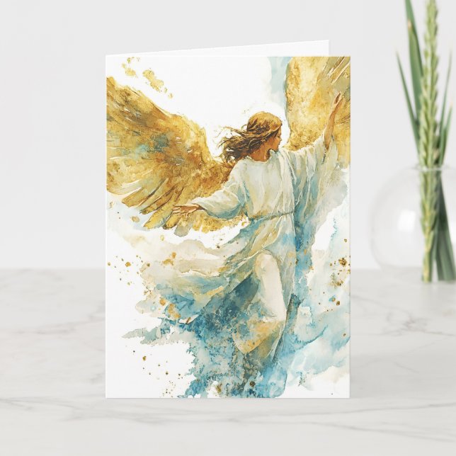 Tarjeta Pintura Artística Celestial Ángel de la Guarda (Anverso)
