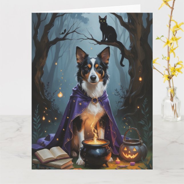 Tarjeta Pintura australiana de Halloween con adornos de pe (flor amarilla)