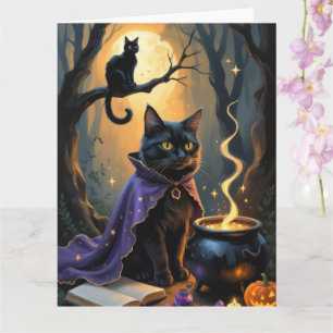 Tarjeta Pintura caprichosa de Halloween de gato negro