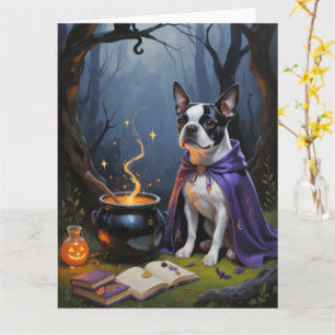 Tarjeta Pintura caprichosa de Halloween de perro terrier d