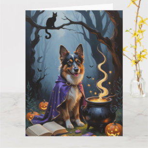 Tarjeta Pintura caprichosa de Halloween del perro pastor b