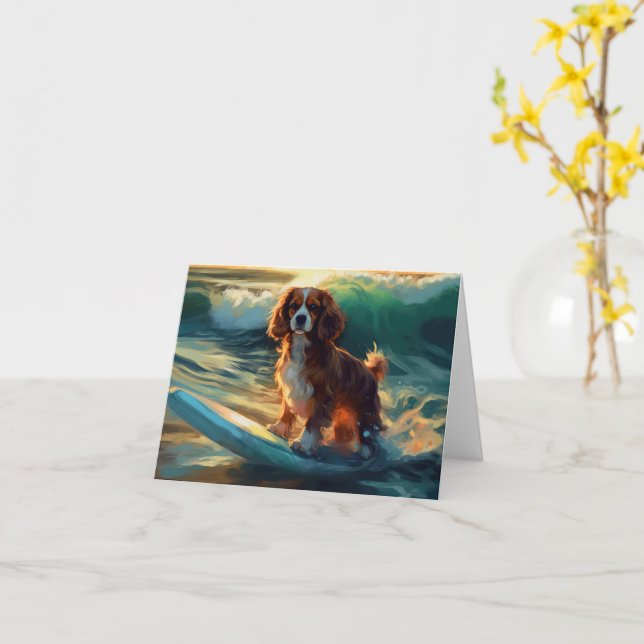 Tarjeta Pintura Cavalier King Beach para surf (flor amarilla)