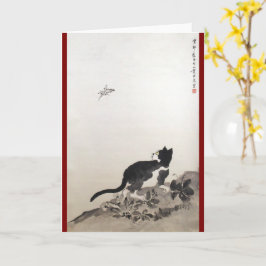 Tarjeta Pintura china de gatos y mariposas