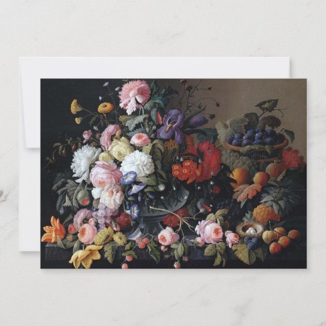 Tarjeta Pintura clásica de arte de flores de época (Anverso)