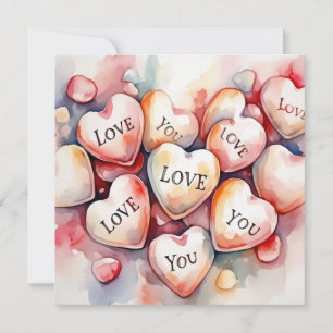 Tarjeta Pintura de acuarela corazones regalo de cumpleaños