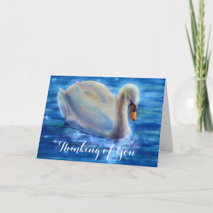Tarjeta Pintura de acuarela de cisne blanco, pensando en t