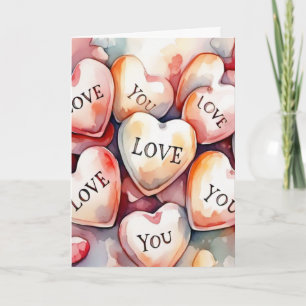 Tarjeta Pintura de acuarela de corazones te amo aniversari
