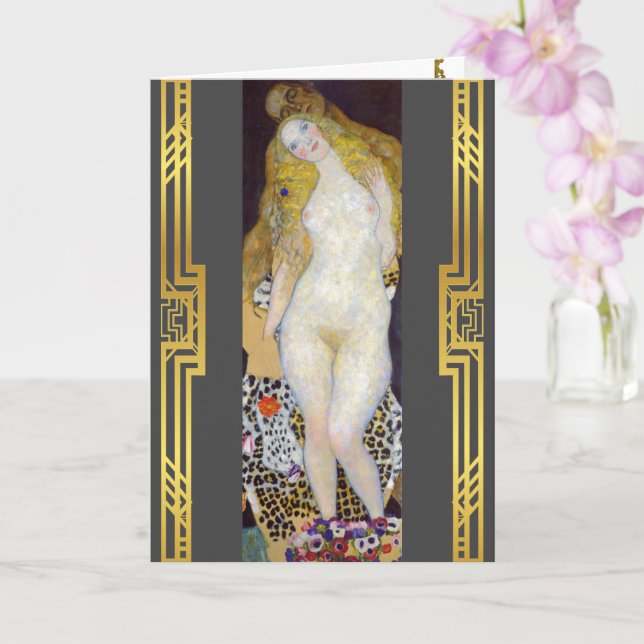 Tarjeta Pintura de Adán y Eva restaurada por Klimt (Orquídea)