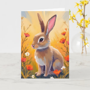 Tarjeta Pintura de animal de conejo marrón floral campo