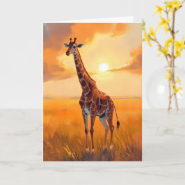 Tarjeta Pintura de animales safari jirafa atardecer
