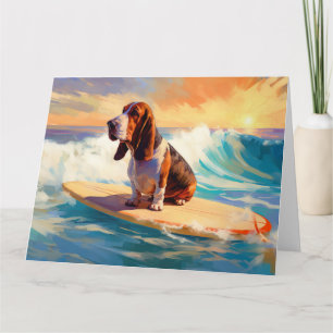 Tarjeta Pintura de Basset Hound Surf en la Playa