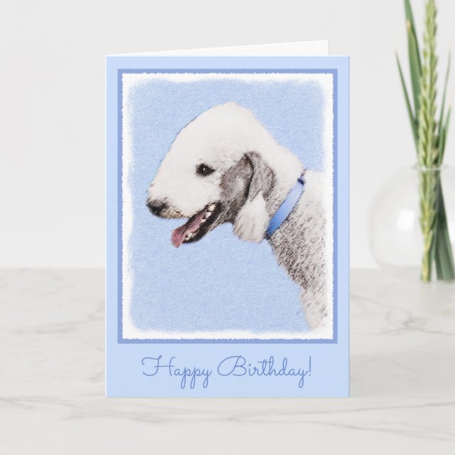 Tarjeta Pintura de Bedlington Terrier - Original Perro Art (Anverso)