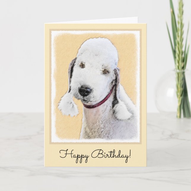 Tarjeta Pintura de Bedlington Terrier - Original Perro Art (Anverso)