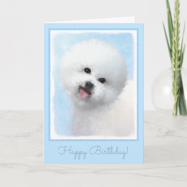 Tarjeta Pintura de Bichon Frise - Arte de Perro Original. (Anverso)