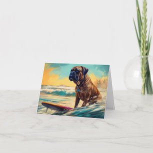 Tarjeta Pintura de Bullmastiff Beach Surfing