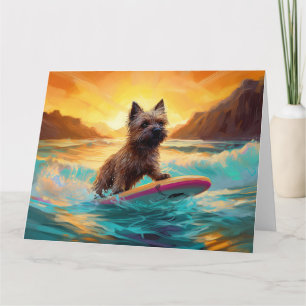 Tarjeta Pintura de Cairn Terrier Beach Surfing