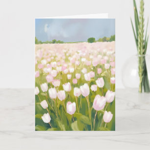 Tarjeta Pintura de Campo de Flores de Tulipanes Blancos