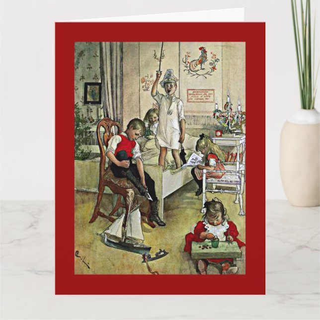 Tarjeta Pintura de Carl Larsson, Navidades Morning (Anverso)