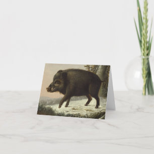Tarjeta Pintura de caza de jabalíes marrones vintage, arte