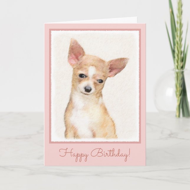 Tarjeta Pintura de Chihuahua - Arte Perro Original. (Anverso)