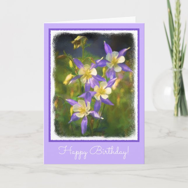 Tarjeta Pintura de Colorado Columbine azul - arte original (Anverso)