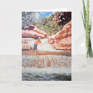 Tarjeta Pintura de cumpleaños de pescador en cascada